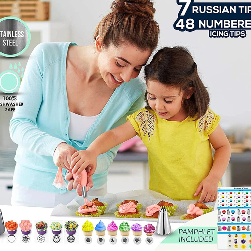 150/200PCS Rotating Anti-slip Cake Decorating Turntable Set Pastry Reusable Silicone Pastry Bag Stainless Steel Piping Nozzle cake turntable baking supplies cake tools cake decorating kit rotating bearing turntable