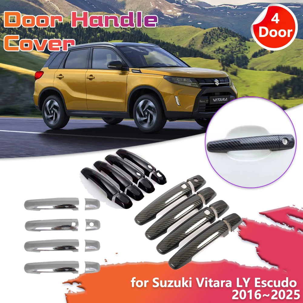 Car Door Handle Cover for Suzuki Vitara LY Escudo 2016~2025 2017 Carbon Fiber Black Chrome Sticker Trim Scratch Decor Accessorie 1 Car Door Handle Cover for Suzuki Vitara LY Escudo 2016~2025 2017 Carbon Fiber Black Chrome Sticker Trim Scratch Decor Accessorie 1