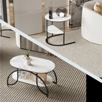 Lot de 2 Tables Basses Gigognes, Table de Salon Ronde, Table Basse Gigogne avec Rangement Ensemble de Table Basse avec Cadre Métallique Durable pour Salon, Chambre, Bureau 3