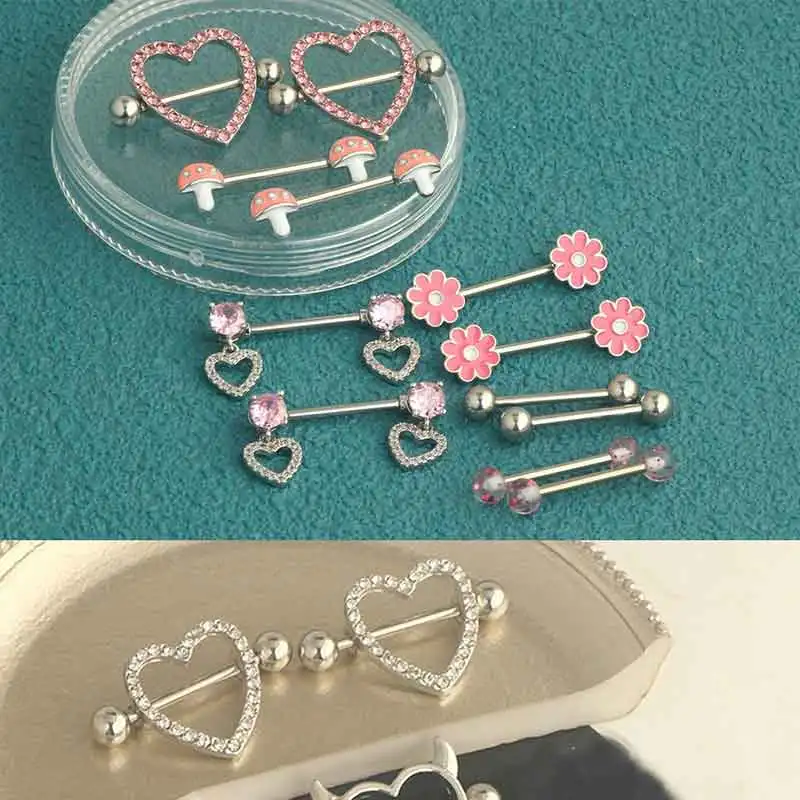 2pcs Stainless Steel Pink Nipple Piercing Jewelry Heart Wings Niplple Barbell Moon Devil Nipple Rings Stud Body  Pezon Mujer
