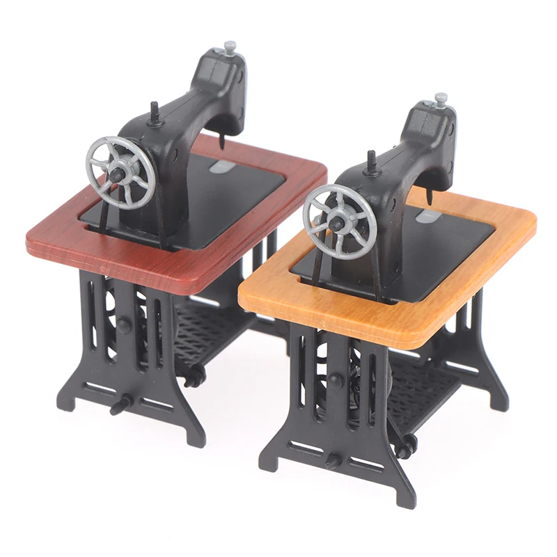 Dollhouse Decor Miniature Furniture Wooden Sewing Machine with Thread Scissors Accessories for Dolls House Kids Toys for Girls 4
