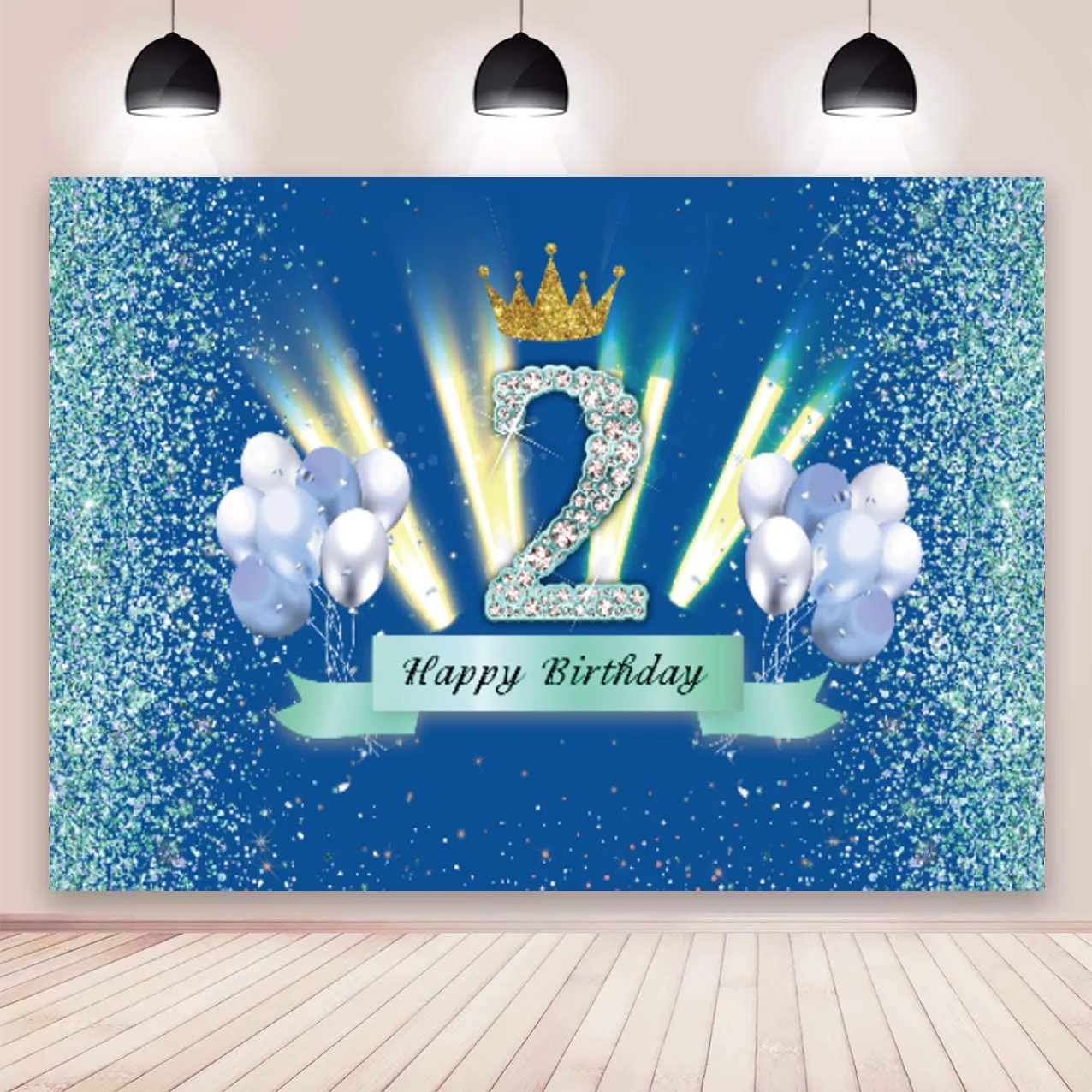 

Blue 2nd Birthday Backdrop Baby Shower Girls Boys 2 Years Old Birthday Party Custom Photography Background Photo Booth Banner