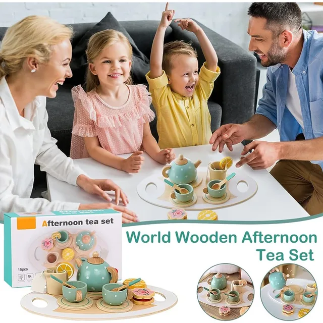 Wooden Afternoon Tea Set Toy Pretend Play Food Learning Role Play Game Early Educational Toys for Toddlers Girls Boys Kids Gifts 6