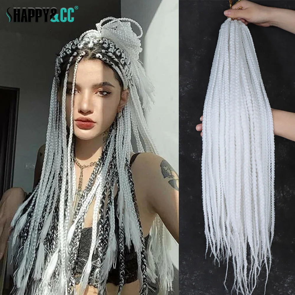White 3X Box Braids Synthetic Crochet Hair 24Inch Crochet Braiding Hair Extensions Goddess Silver Blonde Braid Pre Looped Hair 1