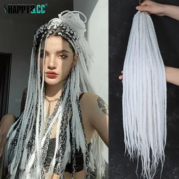 White 3X Box Braids Synthetic Crochet Hair 24Inch Crochet Braiding Hair Extensions Goddess Silver Blonde Braid Pre Looped Hair 1