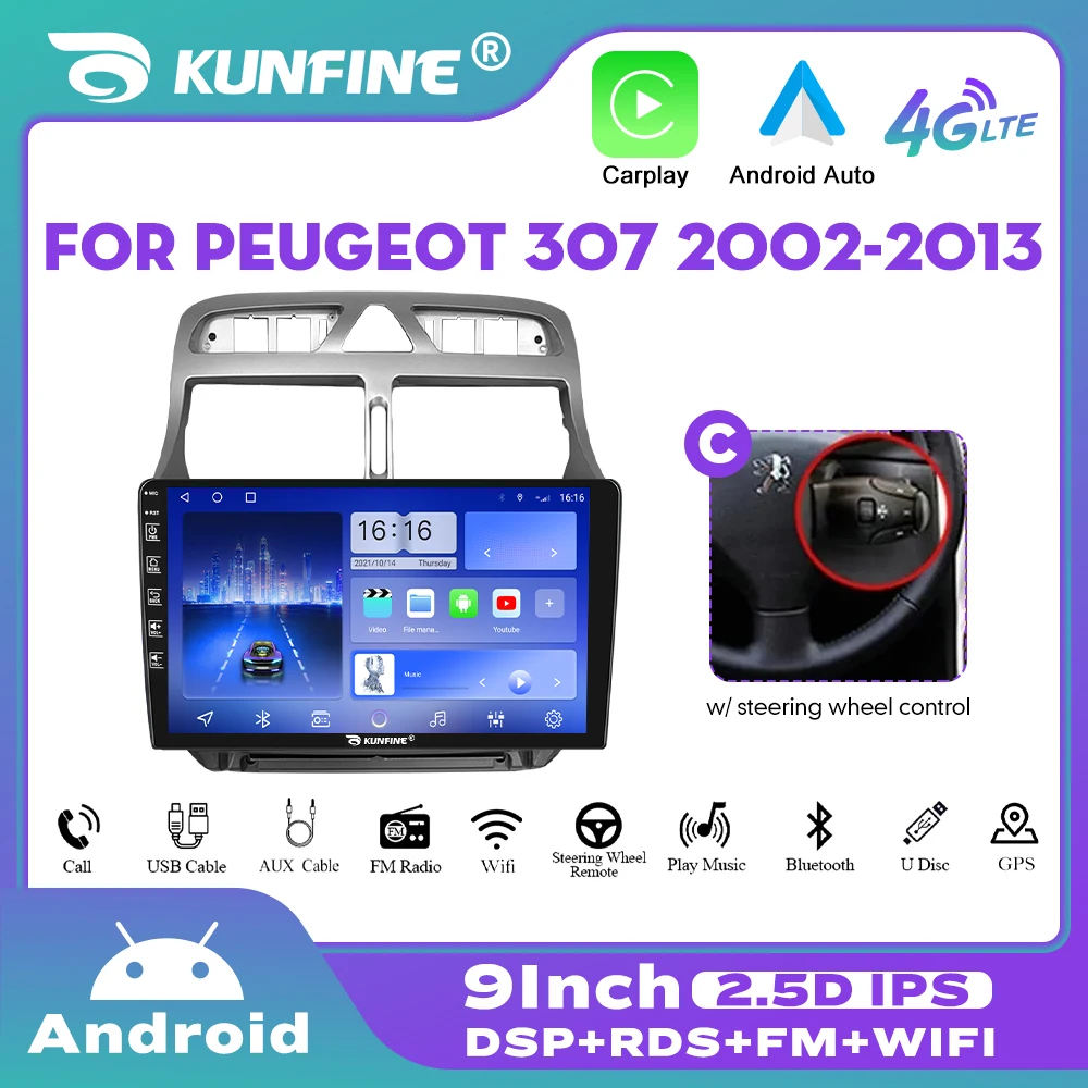 

9-дюймовый автомобильный радиоприемник для Peugeot 307 02-13 2Din Android Восьмиядерный автомобильный стерео DVD GPS-навигатор плеер QLED экран Carplay