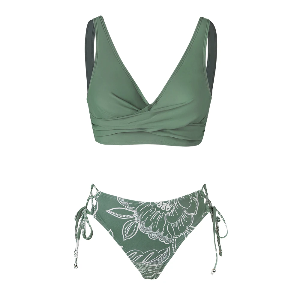 Cupshe Lace Up Mid Waist Bikini Sets Swimsuit For Women Sexy