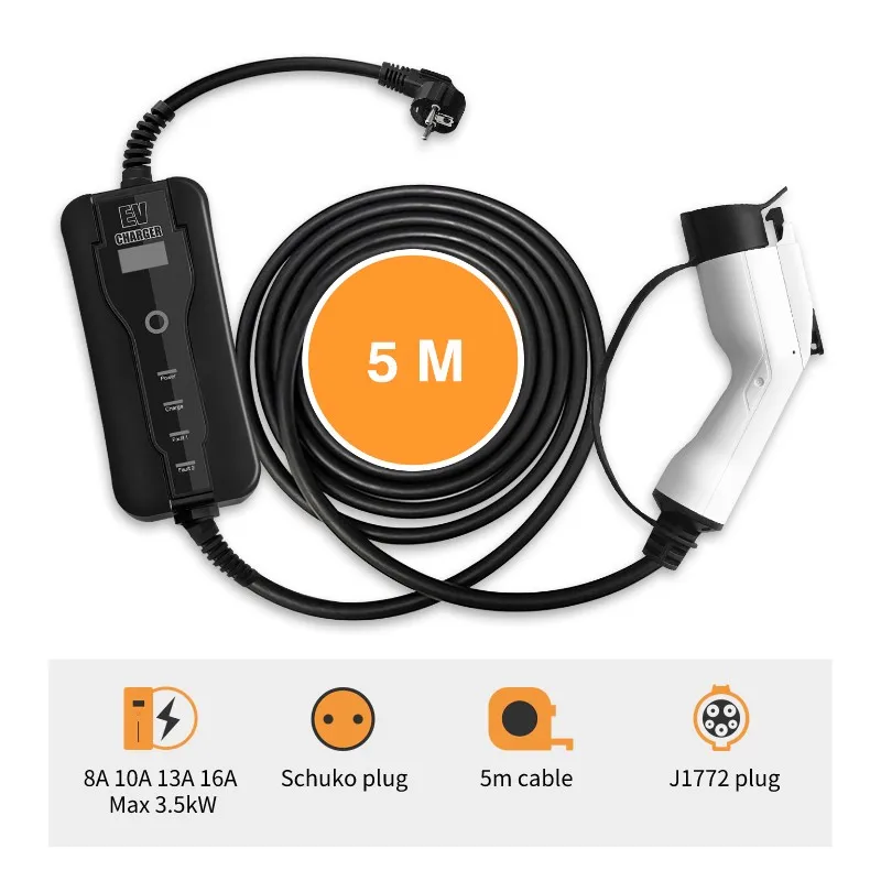 Caricabatteria Per Auto Elettrica J1772 Tipo 1 Spina Ev Schuko Livello 2 16A Evse 220V 3.6Kw Ricarica Rapida Wallbox Mobile 8A 10A 13A