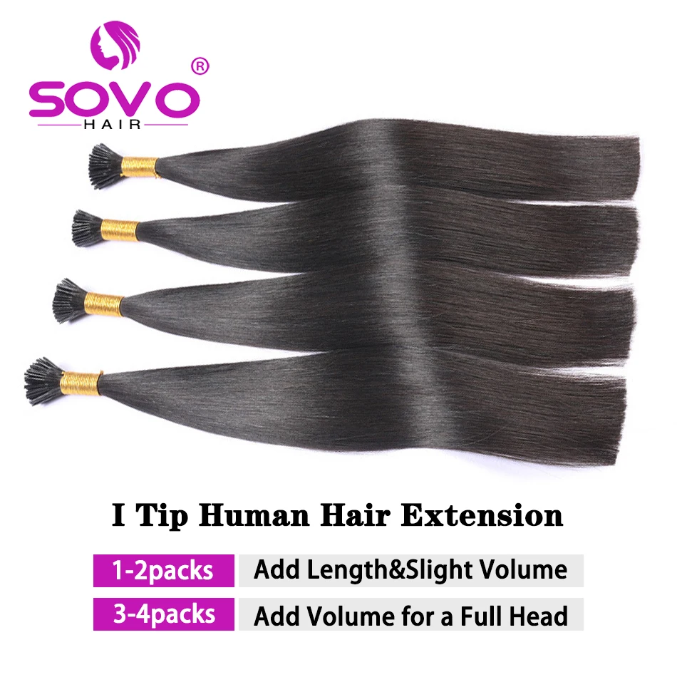 I Tip Hair Extensions Straight Natural Real Human Fusion Hair Extensions 50Strands/ Pack Keratin Capsule Black Color 12-26inch