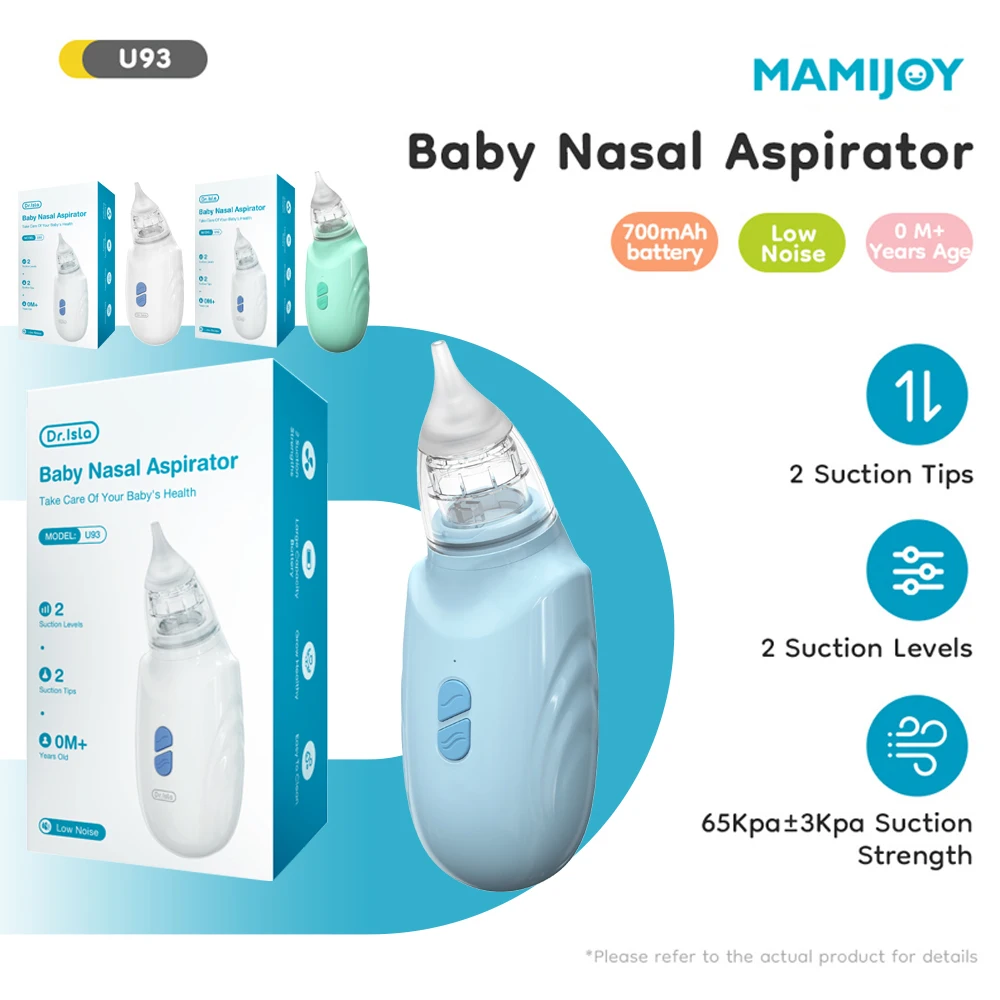 MAMIJOY – absorbeur Nasal électrique, nettoyeur de nez pour bébé, Anti-reflux, 2 Modes et 2 Suctions, 40db, sans faible bruit, 2 buses et brosse de nettoyage U93