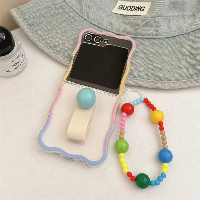 Chic Ring Phone Case with Chain Strap and Wavy Silicone Frame Design