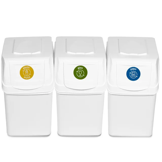 Juego de 4 cubos de reciclaje 100L Prosperplast Sortibox de plastico en  color blanco