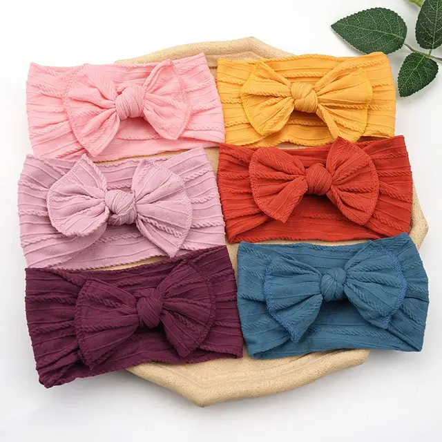 Nœuds Cheveux Nouveau-né Nylon 20 Bandeaux élastiques Bébé Fille Avec Grands Nœuds - Nylon Doux - 6 Pouces - Multicolore Nœuds Bandeau Fille
