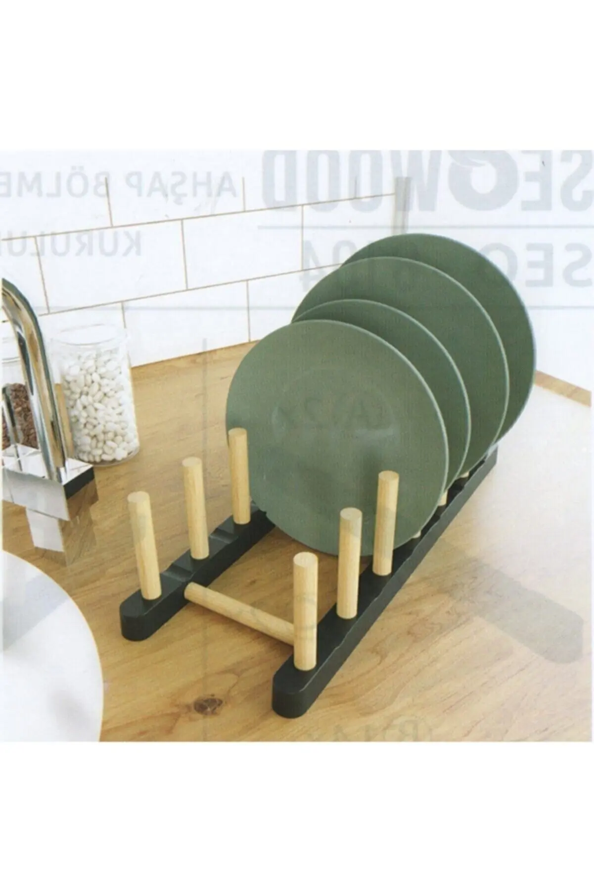 

Kitchen Accessories Storage Rack Wooden Divided Plate Stand 6 Compartments Organizer Plates Holder Closet Shelf Dish Drying Rack