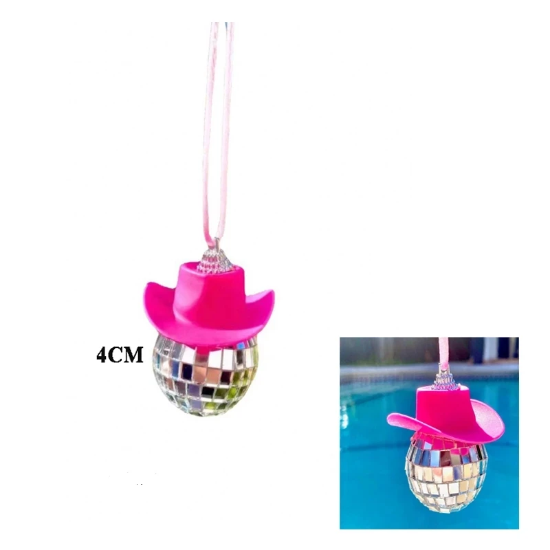 Description Picture 5 of itemPink Cowgirl Cowboy Hat Disco Ball Car Hanging Reflective Mini Disco Ball Ornaments Christmas Tree Wedding Birthday Party Favors