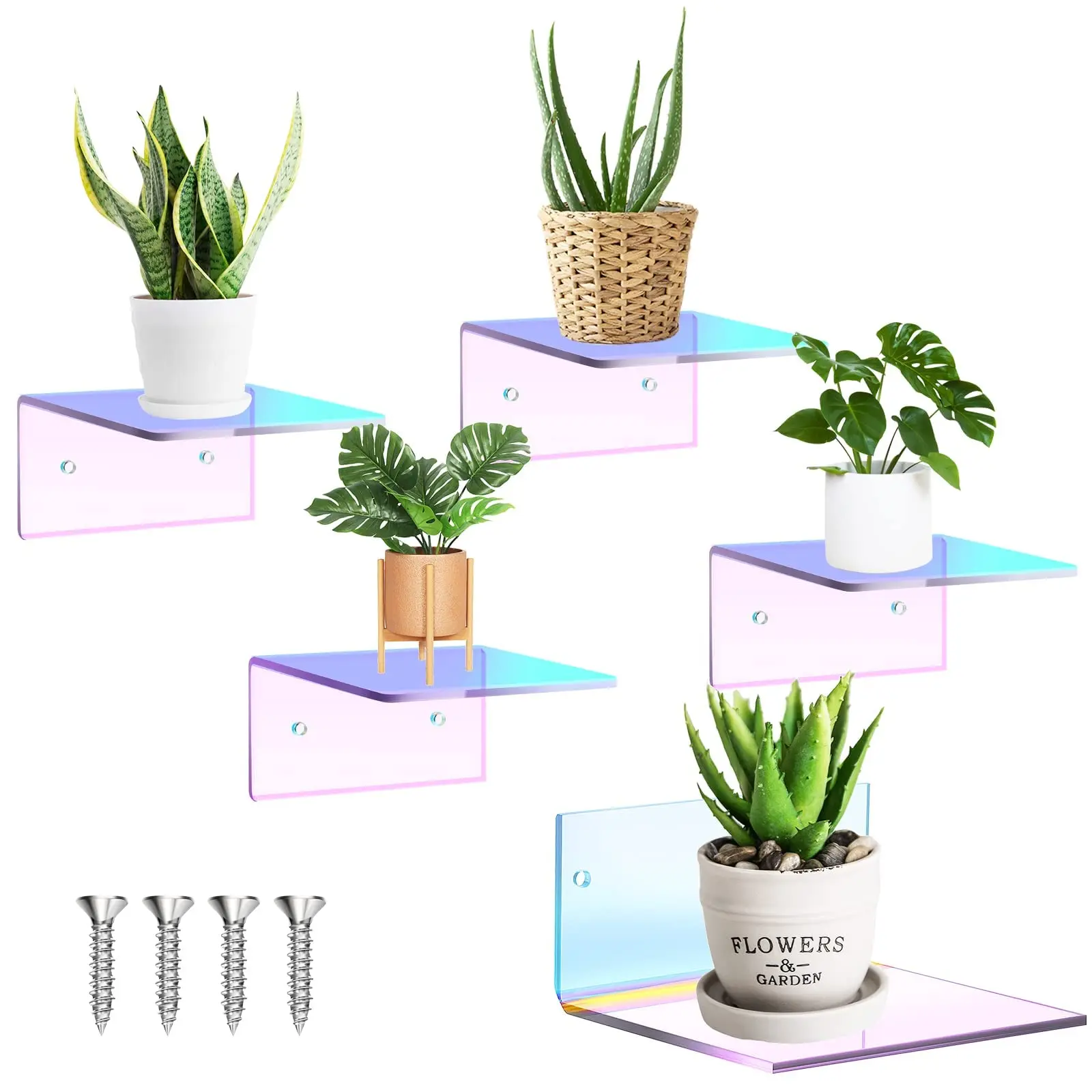 4 PCS Clear Small Acrylic Floating Wall Shelves,9 Inch Adhesive