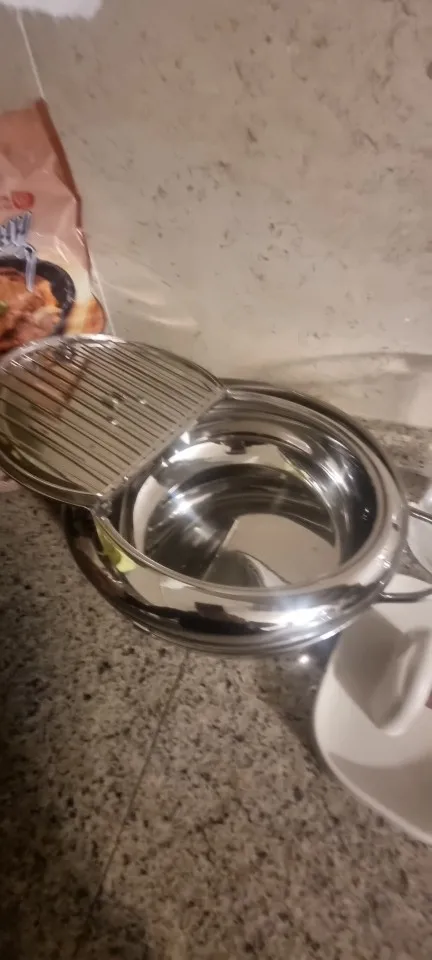 1pc Stainless Steel Oil Pan Household Thermometer With Cover Tempura Oil Fryer Small Oil Saving French Fries Frying Pan photo review