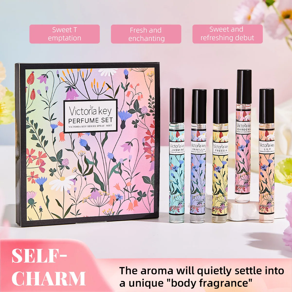 5pcs Rich Floral Fragrance 10ml Set Hair and Body Fragrance Spray Long-Lasting Scent Women Holiday Gift box set Beautiful