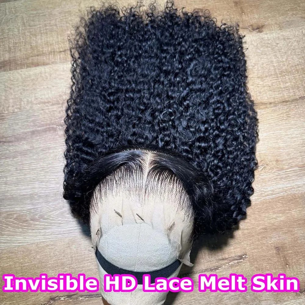 Kinky Curly Wave HD Transparent 13x4 Lace Front Wig Brazilian Human Hair Pre Plucked Natural Black Curly Wave Wig With Baby Hair 1