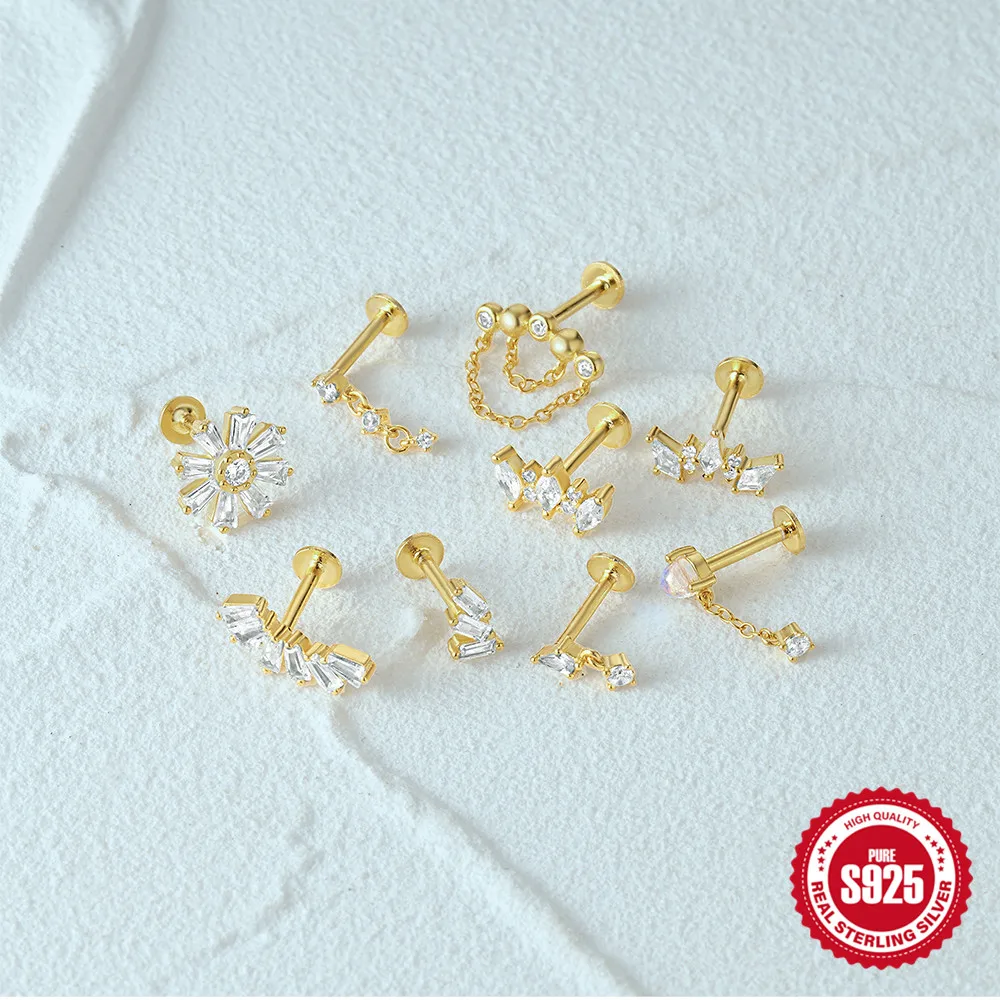1PC 925 Sterling Silver Stud Earrings For Women 18K Gold Plated Horse Eye Puncture Stud Versatile Earrings Fine Jewelry Gift