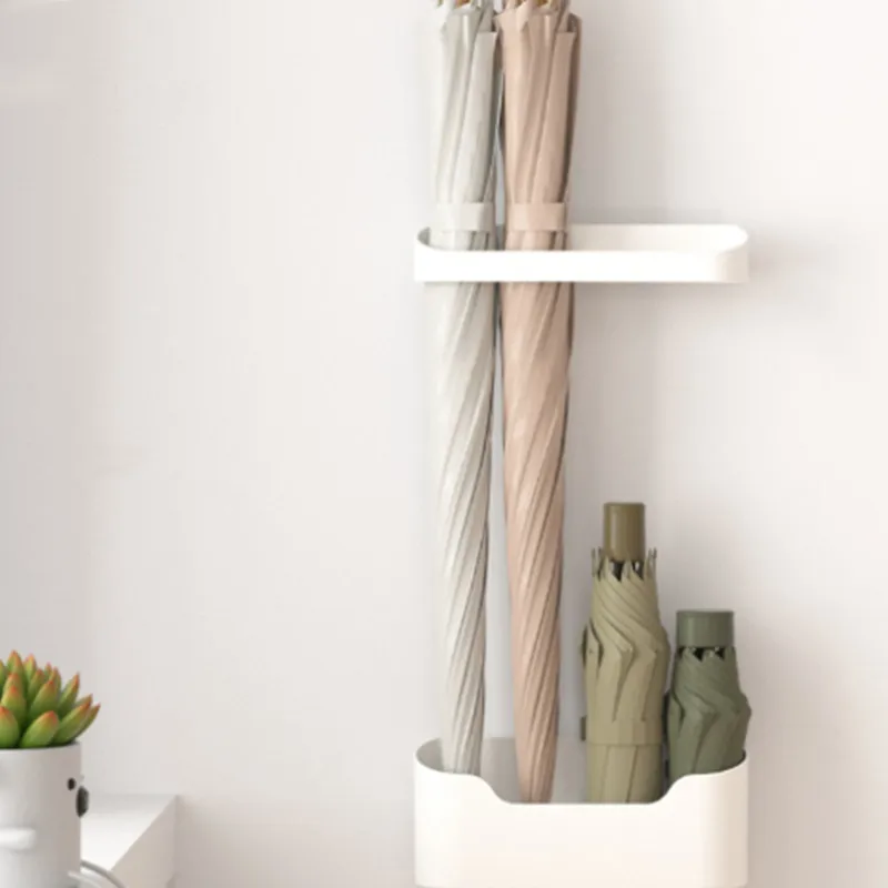 Japanese Wall Mounted Umbrella Punchfree Holder Shelf White Standing Storage Rack Home Office Organizer Indoor Water Drainer 1PC umbrella holder umbrella storage rack
