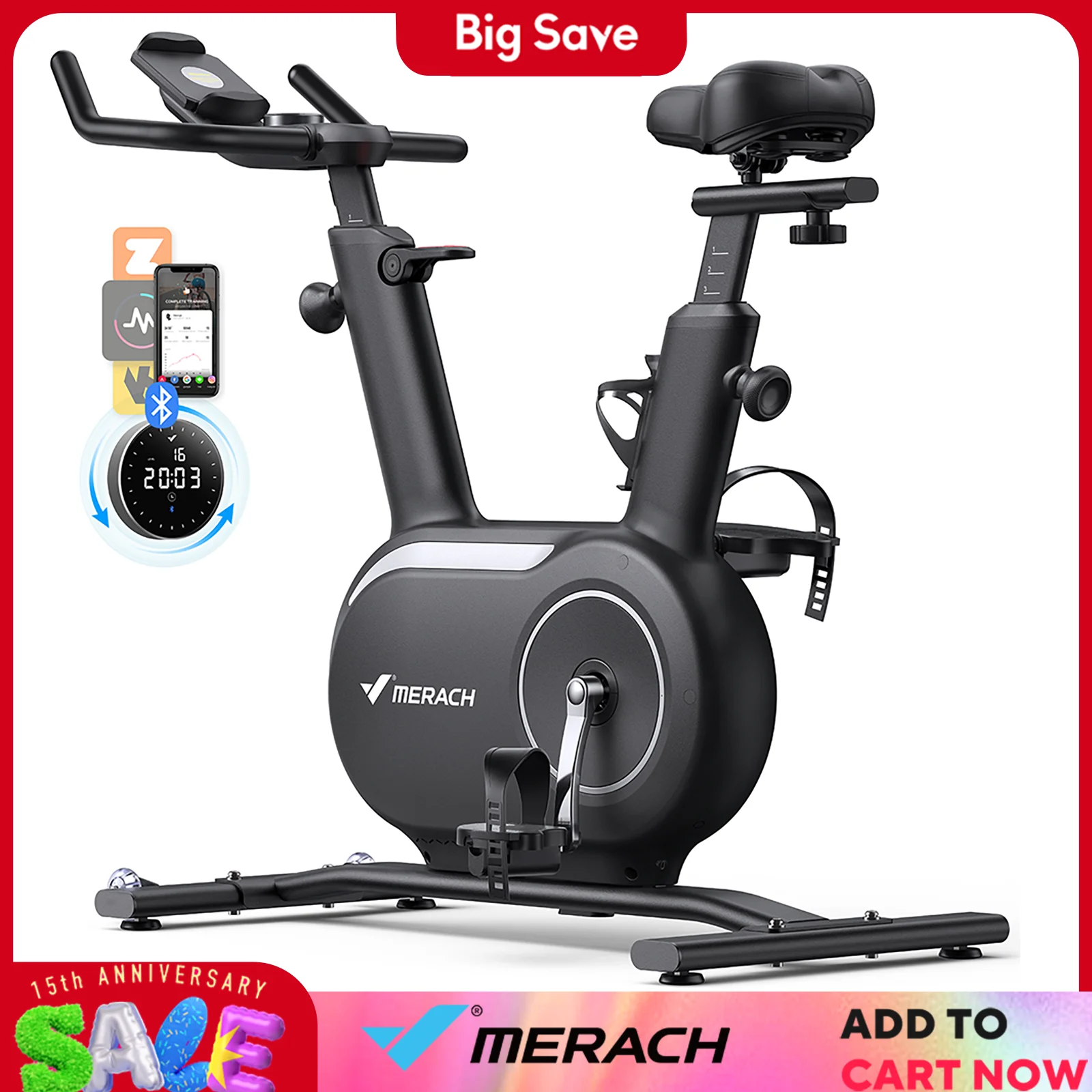 MERACH Fitness Bike, Self-Generating, App Interlocking