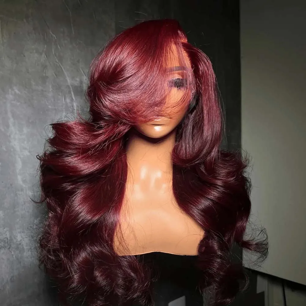 250% Density 99j Burgundy 13x6 Hd Lace Frontal Wig Human Hair body wave 13x4 Brazilian Lace Front Pre Plucked Wig For Women 3