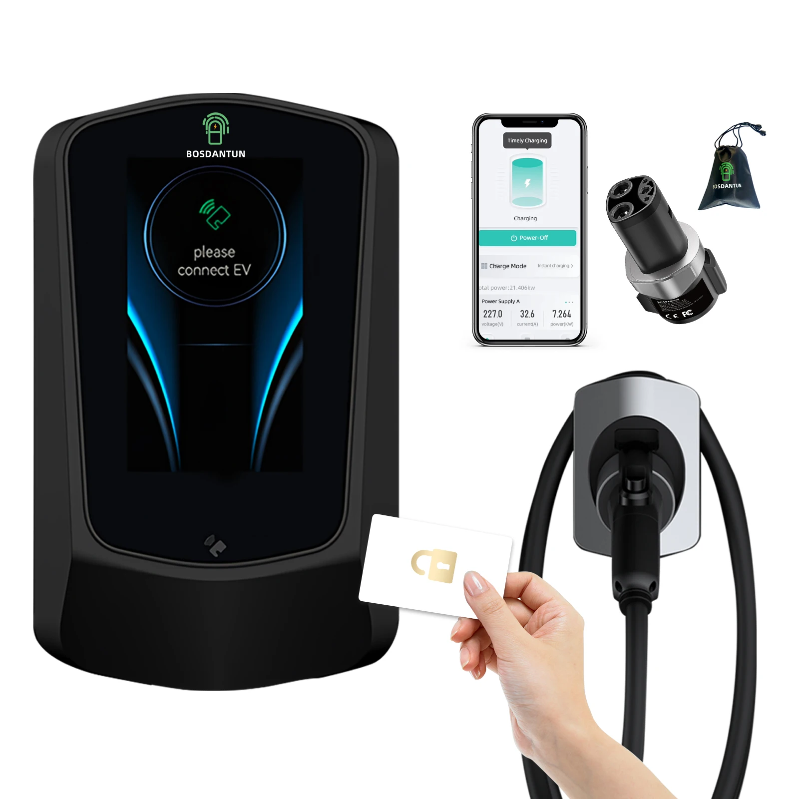 Bosdantun Tesla Charger Wallbox Ev Charger 48A 11Kw 25Ft Cable Per Auto Elettrica Con Combinazione Di Adattatori Per Caricabatterie Da J1772 A Tesla
