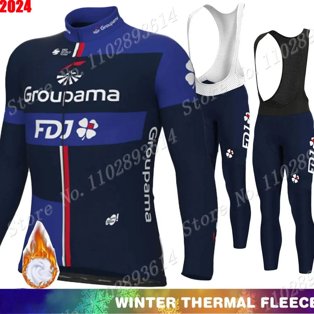 Winter Fdj 2024 Team Cycling Jersey Set Francia Manica Lunga Blu Abbigliamento Da Ciclismo Road Race Bike Jacket Suit Mtb Ropa Maillot