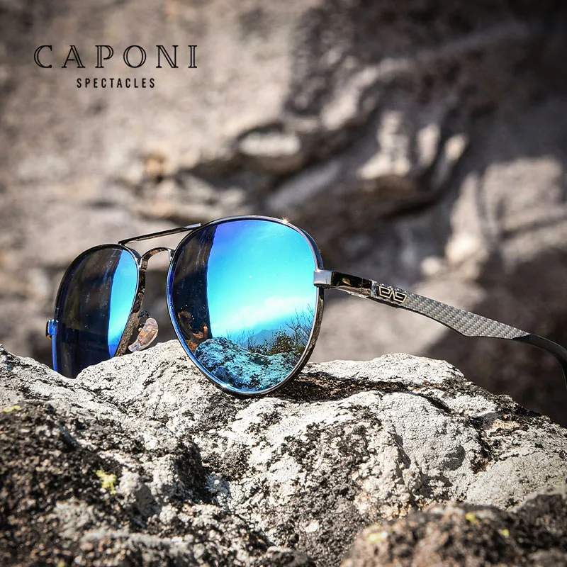 

CAPONI Blue Mirror Sunglasses For Men 100% Polarized Pilot Driving Men's Sun Glasses UV Ray Cut Fashion Blue Lens Shades CP3110