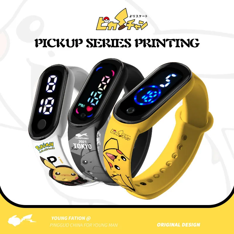 New Pokemon Electronic Watch Anime Figures Pikachu Cartoon Digital Waterproof LED Clock Kawaii Sport Wristband Bracelet Kid Gift hulk toys