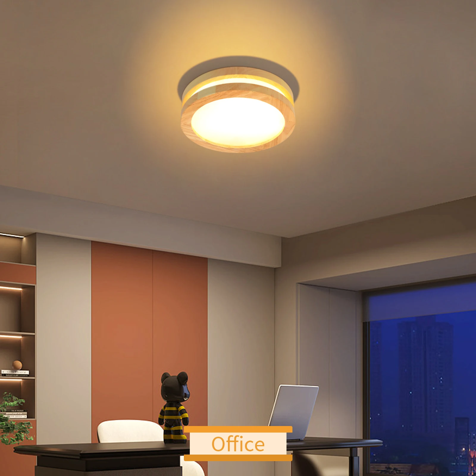 Modern LED Ceiling Light Wood Grain Acrylic Warm White Lights Kitchen Bedroom Bathroom Surface Mounted Ceiling Lamp Lighting