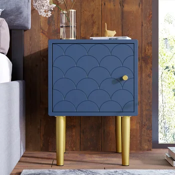 Set 2 comodino, comodino per camera da letto, blu Navy, squame di pesce design-H50/L35/P35 cm 1