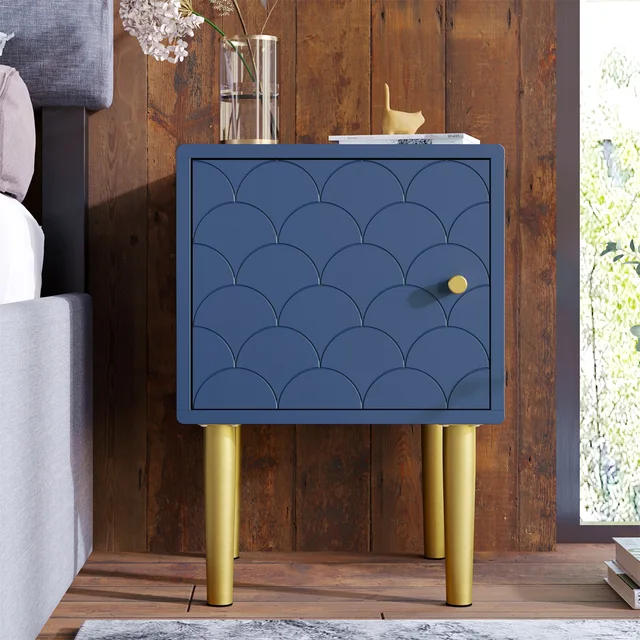 Set 2 comodino, comodino per camera da letto, blu Navy, squame di pesce design-H50/L35/P35 cm 1