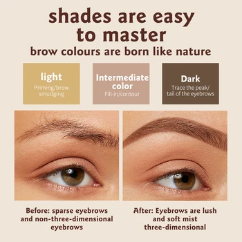 Ocheal 3Color Eyebrow Powder Black Brown Lift Eyebrow Professional Waterproof Cosmetic Eye Shadow Palette with Brush 3