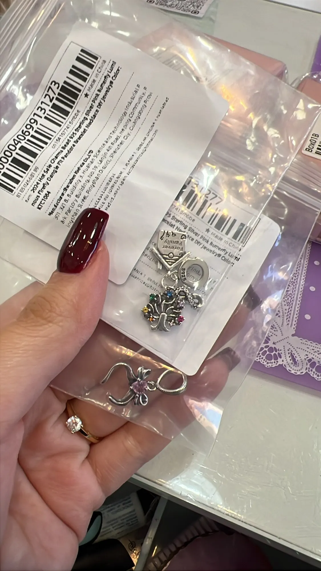 2025 gran oferta dijes cuentas de Plata de Ley 925 mariposa rosa luciérnaga luminosa cuelga brazalete pulsera collar joyería DIY photo review