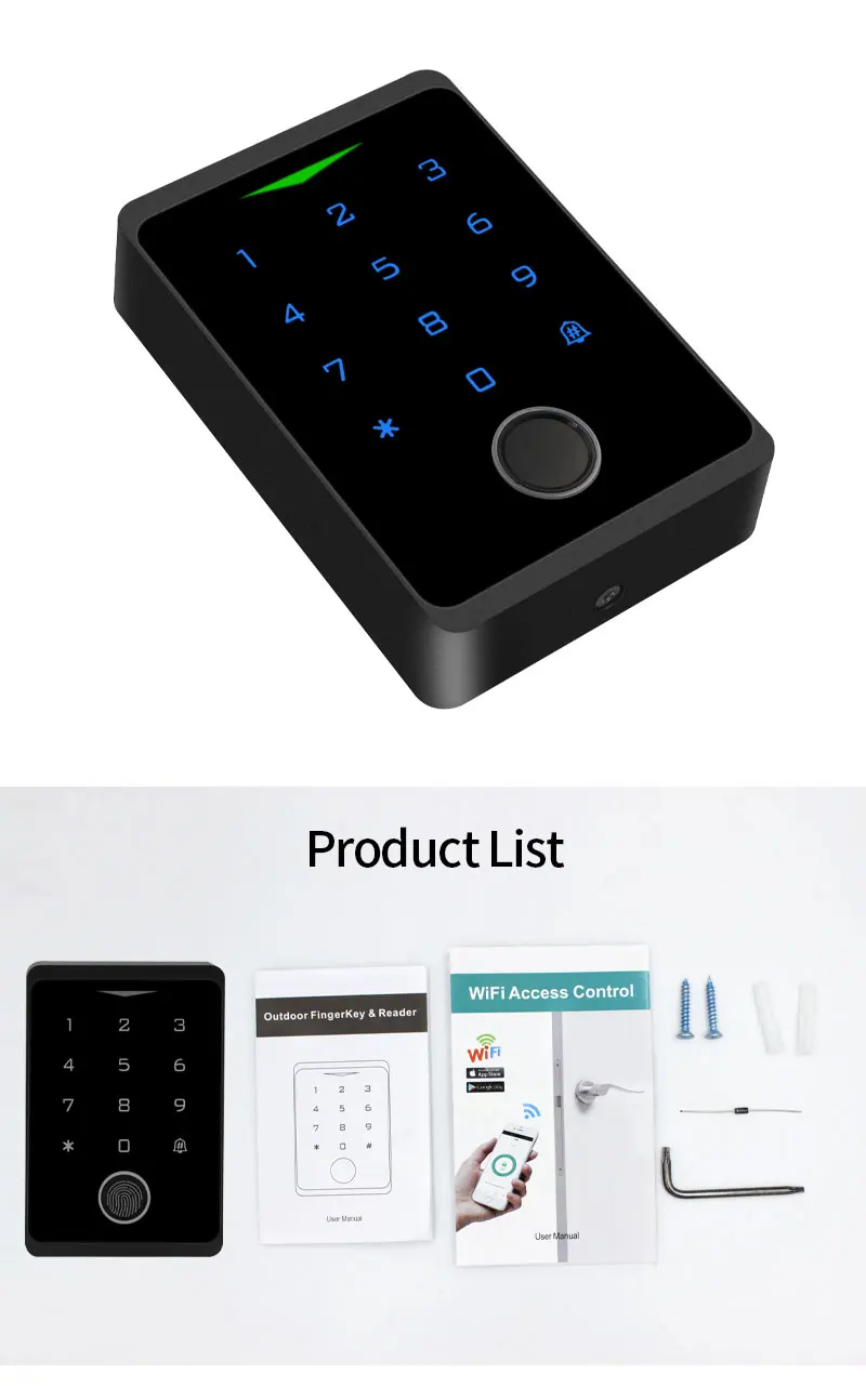 Wifi Tuya Backlit Fingerprint Door Access Keypad Waterproof RFID 125kHZ EM Card