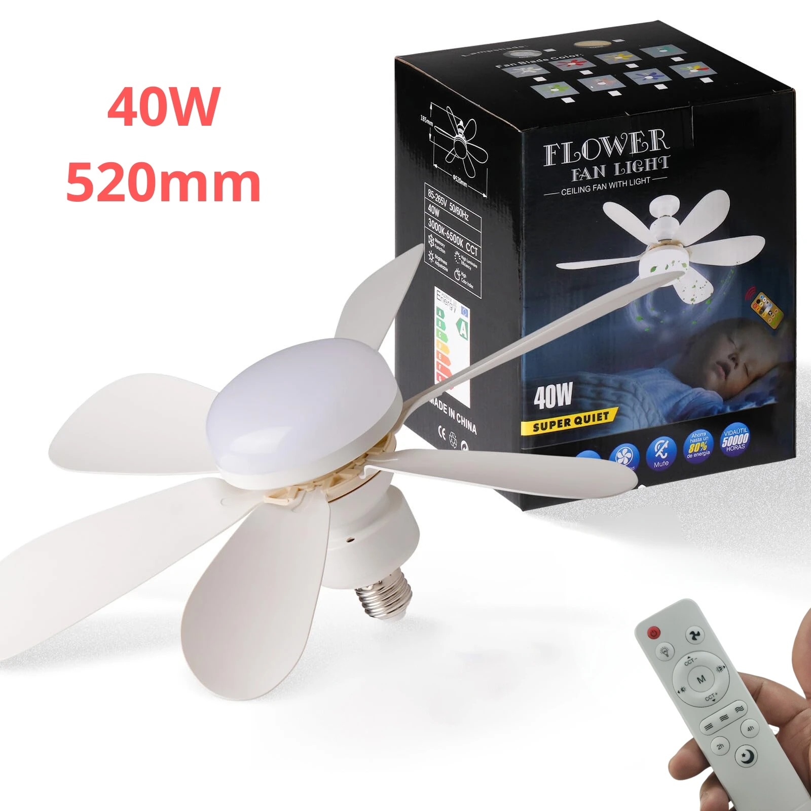Ceiling Fans with Lights 20.5in 40W Socket LED Ceiling Fan for Garage Bathroom Bedroom Kitchen 6