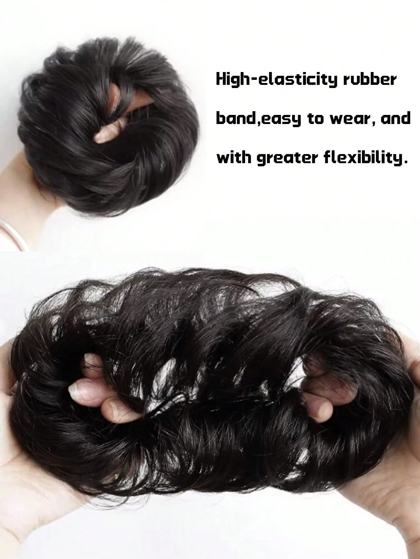 Chignon Sintetico Disordinato, Estensione per Capelli, Morbido, Ondulato, Riccio, con Elastico, in Fibra Resistente al Calore - immagine 2