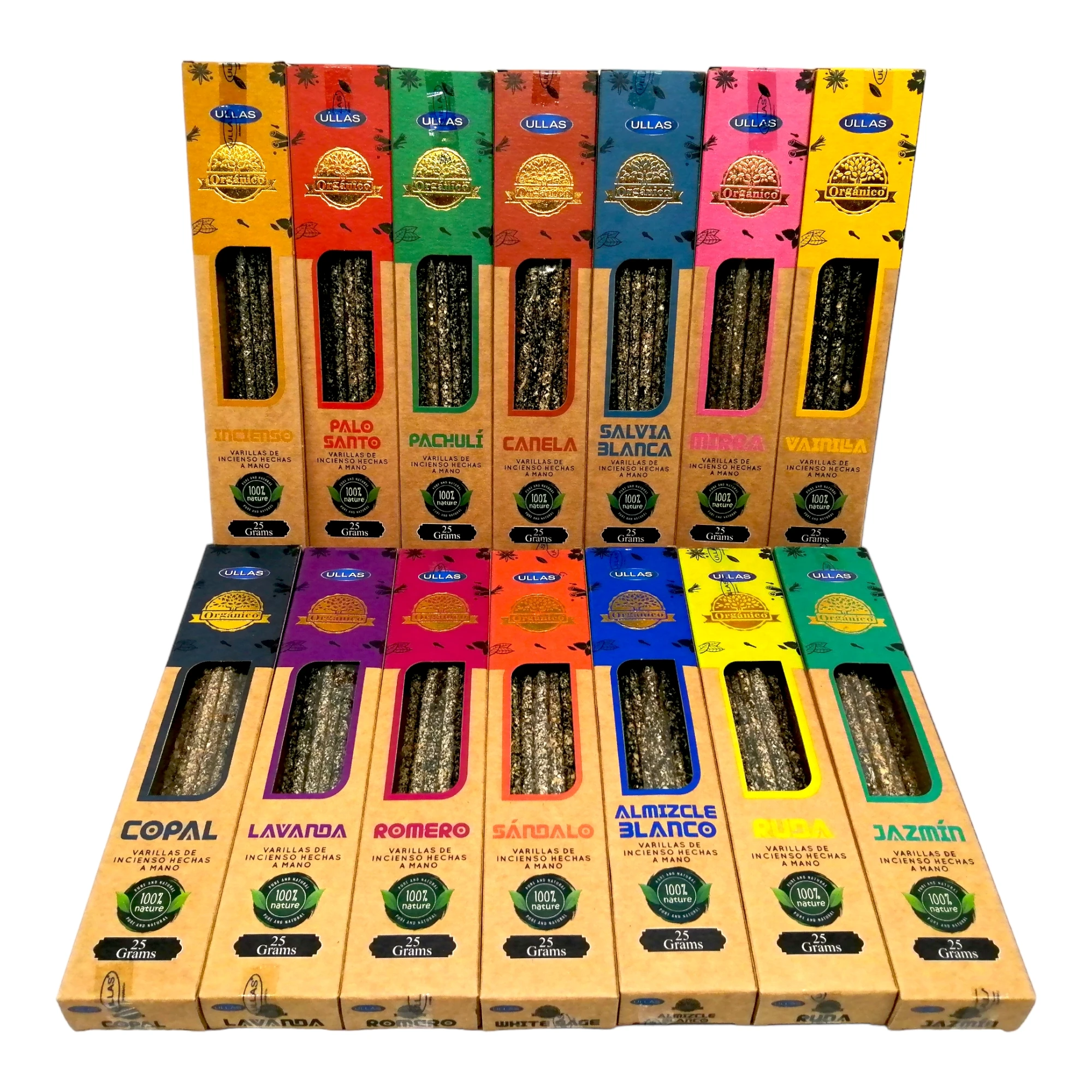 Incenso Ullas Biologico Varie Fragranze Cannella, Legno Di Sandalo, Lavanda, Copal, Palo Santo, Rosmarino, Almicle Bianco, Sangue Di Drago, Jazmin, Fa