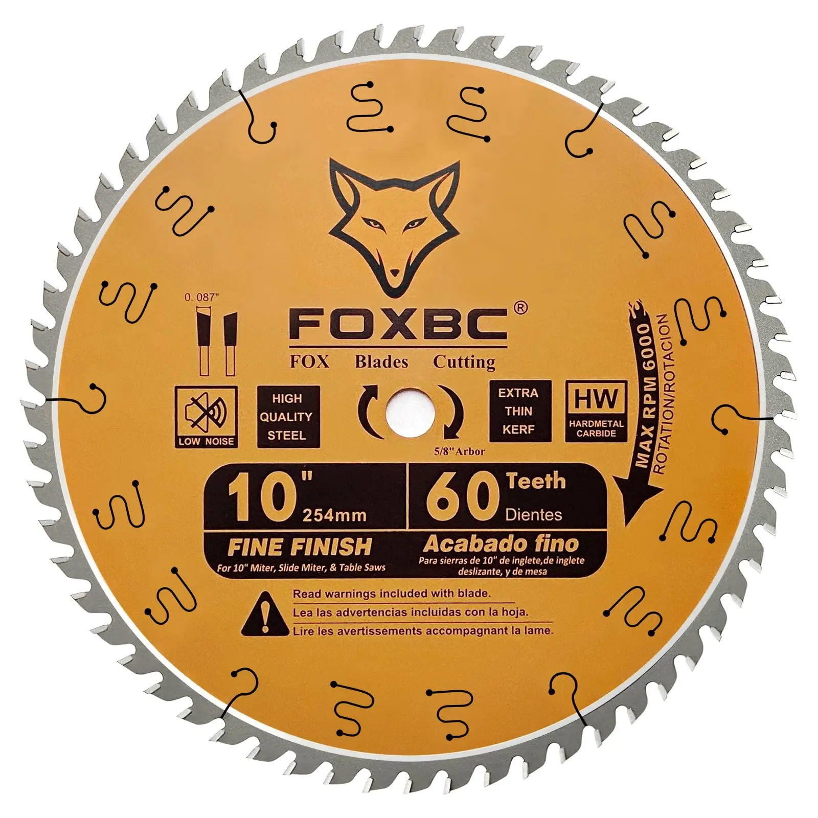 Дисковая пила FOXBC 254 мм, 60 зубьев, ATB, тонкая керамическая, тонкая кросс-резка, 1 шт.