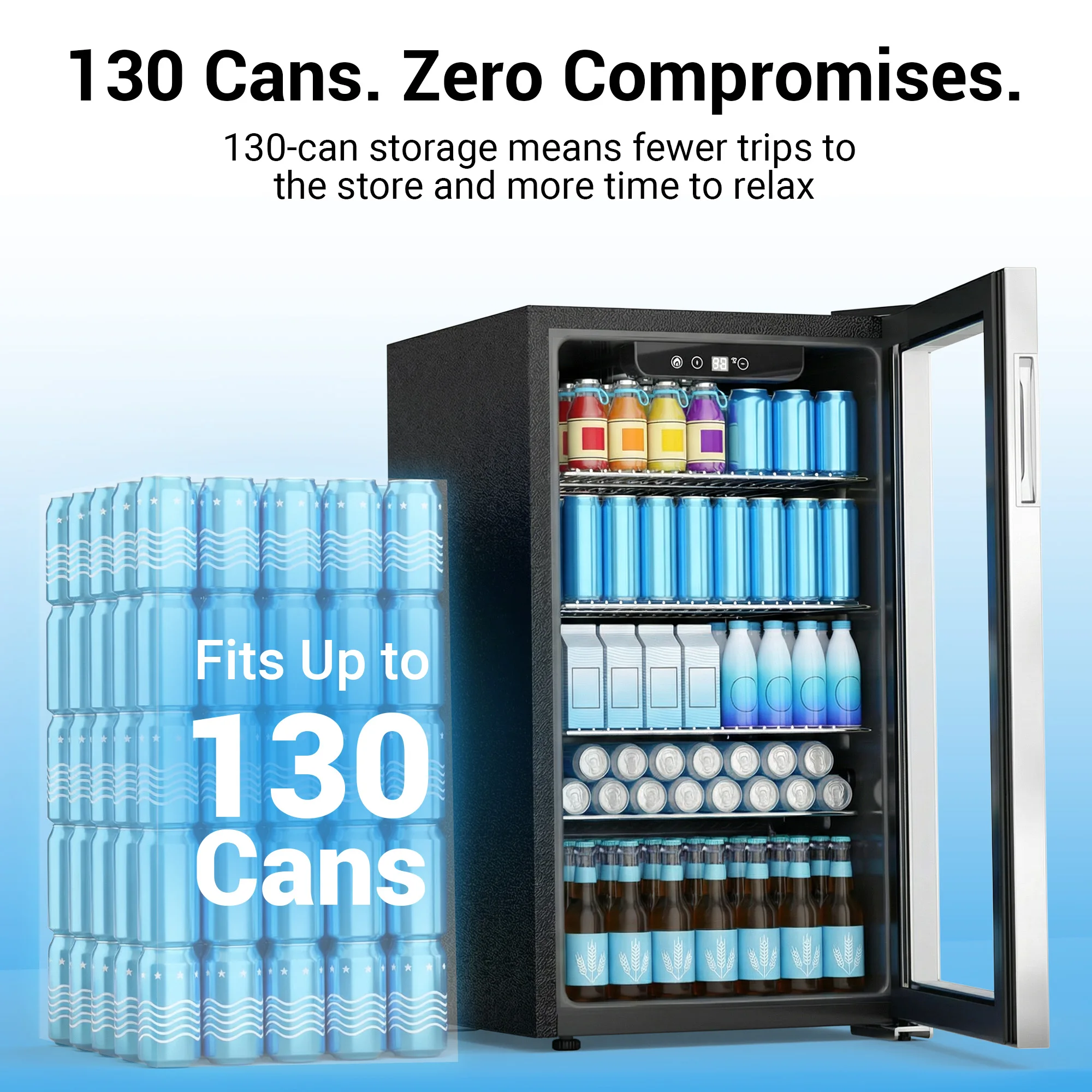 Beverage Refrigerator and Cooler, 130 Can Mini Fridge with Glass Door for Soda Beer for Office, Bar Adjustable Removable Shelves 3