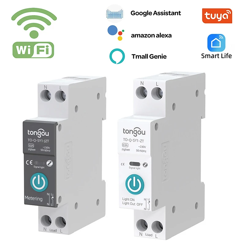 Tuya Zigbee WIFI Smart Circuit Breaker With Metering 1P 63A DIN Rail