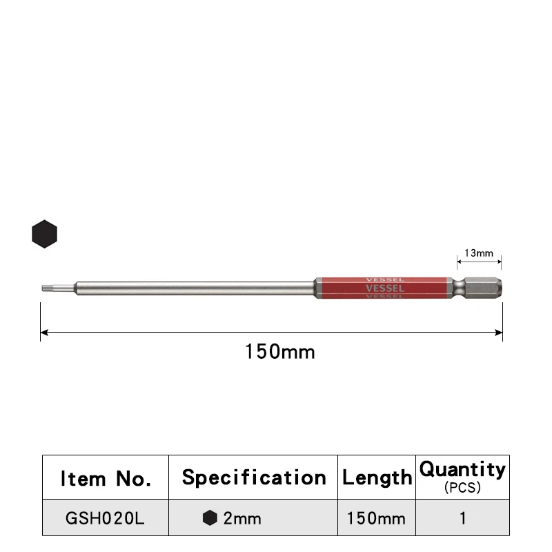 VESSEL 1/4 Inch Single End Hex Key Screwdriver Bit Hex Head Allen