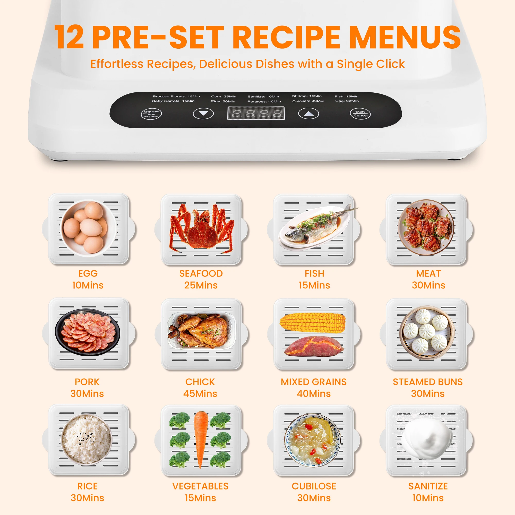 Food Steamer 3 Tier 16QT Electric Vegetable Steamer with Keep Warm and Timer Multifunctional Digital Steamer (800W) 2