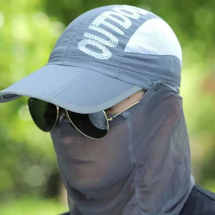 Sunscreen Hat with Foldable Portable Face Covering UV Protection Breathable Mask Cycling Veil Hat Quick Drying Baseball Hat