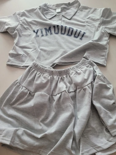 Children's Top and Bottom Two Pieces Girls Juvenile Loungwear Outfit Polo Short T Top+Short Skirt Children Sets Sale Price photo review