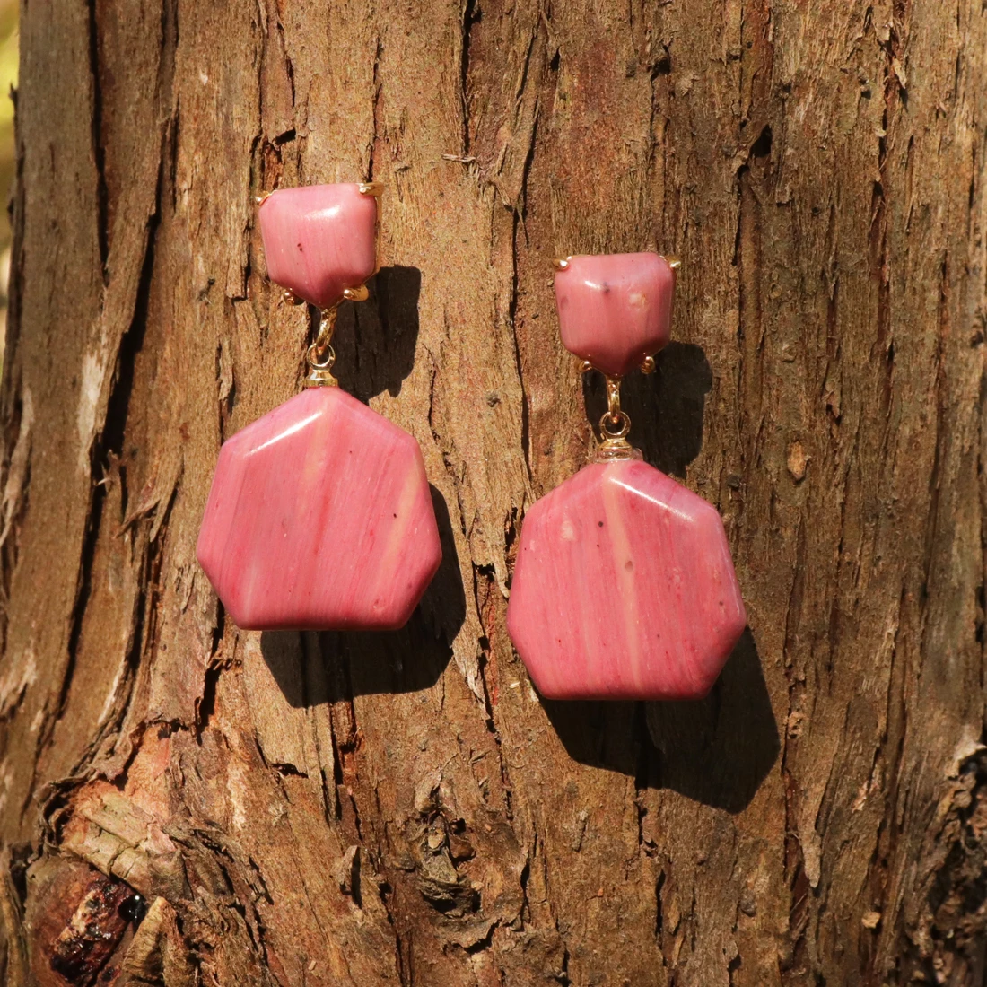 New Women Chic Hyperbole Earrings Bold Fashion Stud Earring Rhodochrosite Stones Teengirls Jewelry Bijoux Wholesale