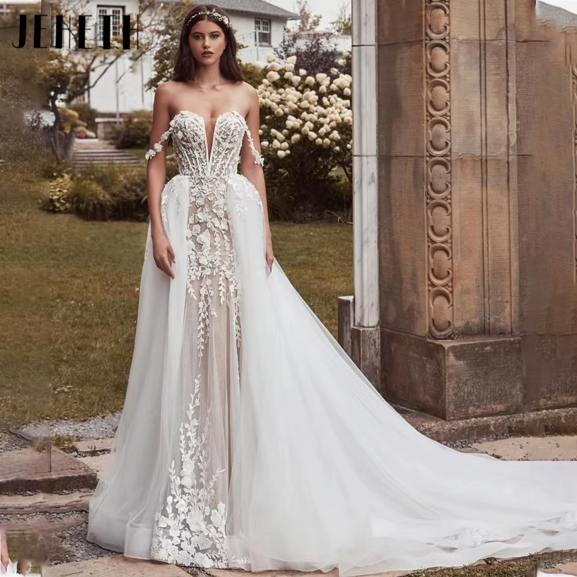 chinese dress ladies Off-the-Shoulder Mermaid Wedding Dress with Detachable Train & Beaded   Elsi John