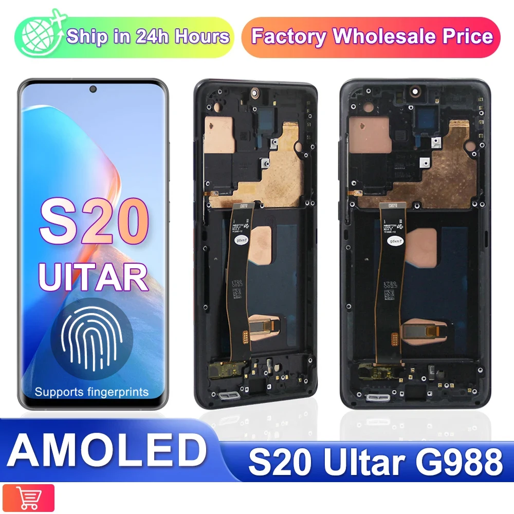 S20 Ultra 5G 100% Display Lcd Amoled Per Samsung Galaxy S20 Ultra 5G G988 G988U Display Lcd Sostituzione Touch Screen Con Cornice